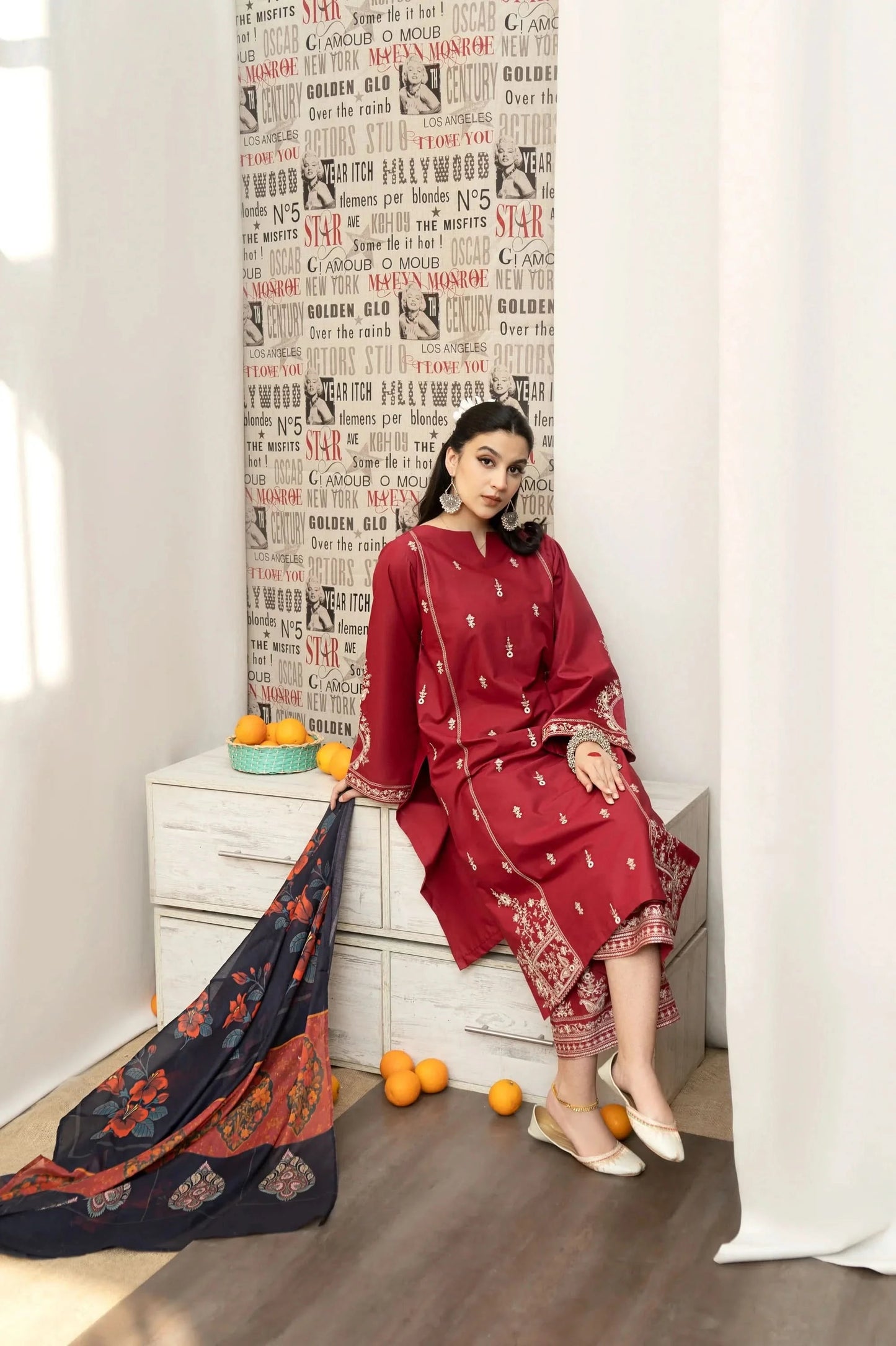 KHAADI 3-PIECE LAWN EMBROIDERED DRESS WITH PRINTED VOIL DUPATTA & EMBROIDERED TROUSER