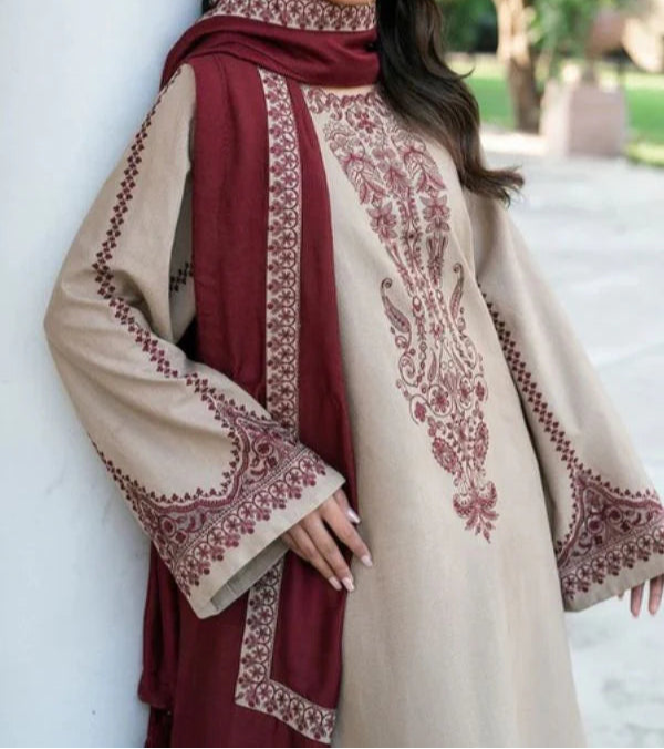 BAROQUE 3-PIECE LAWN EMBROIDERED DRESS WITH EMBROIDERED DUPATTA & TROUSER