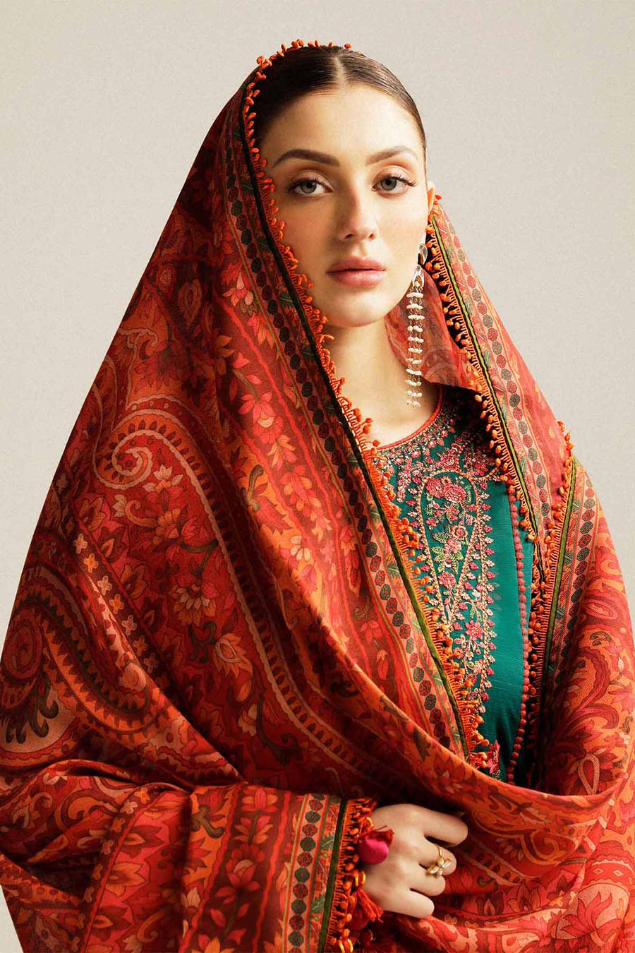 HUSSAIN REHAR 3-PIECE LAWN HEAVY EMBROIDERED DRESS WITH PRINTED VOIL DUPATTA & EMBROIDERED TROUSER