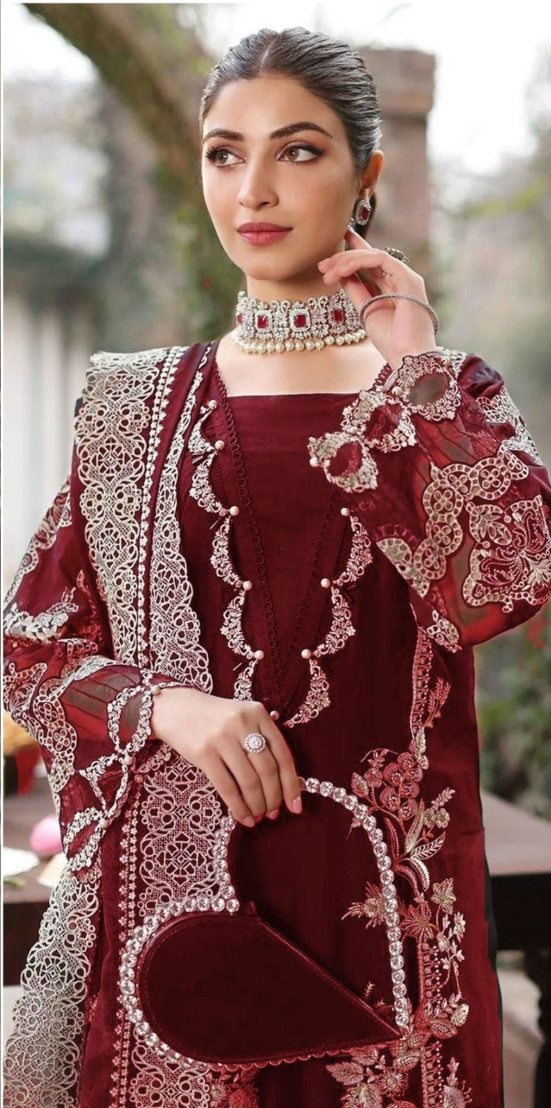 KAHF 3-PIECE LAWN EMBROIDERED SUIT WITH EMBROIDERED CUT WORK DUPATTA & TROUSER