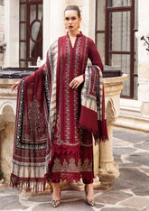 Maria.B-3pc Dhanak Embriodered Shirt Emb Sleeves Courtrai Wool Print Shawl & Trouser RGP-17