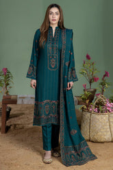 Mohagni-3pc Dhanak Embroidered Shirt Embroidered Sleeves Embroidered Shawl and Dyed Trousers RGP-34