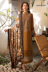 AsimJofa-3pc Dhanak Sequins Embroidered Shirt Embroidered Sleeves Print Shawl & Dyed Trousers RGP-36