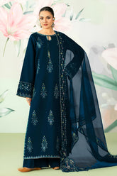 Ankita-3pc Dhanak Embroidered Shirt Embroidered Sleeves Emb Organza Dupatta Dyed Trouser RGP-44