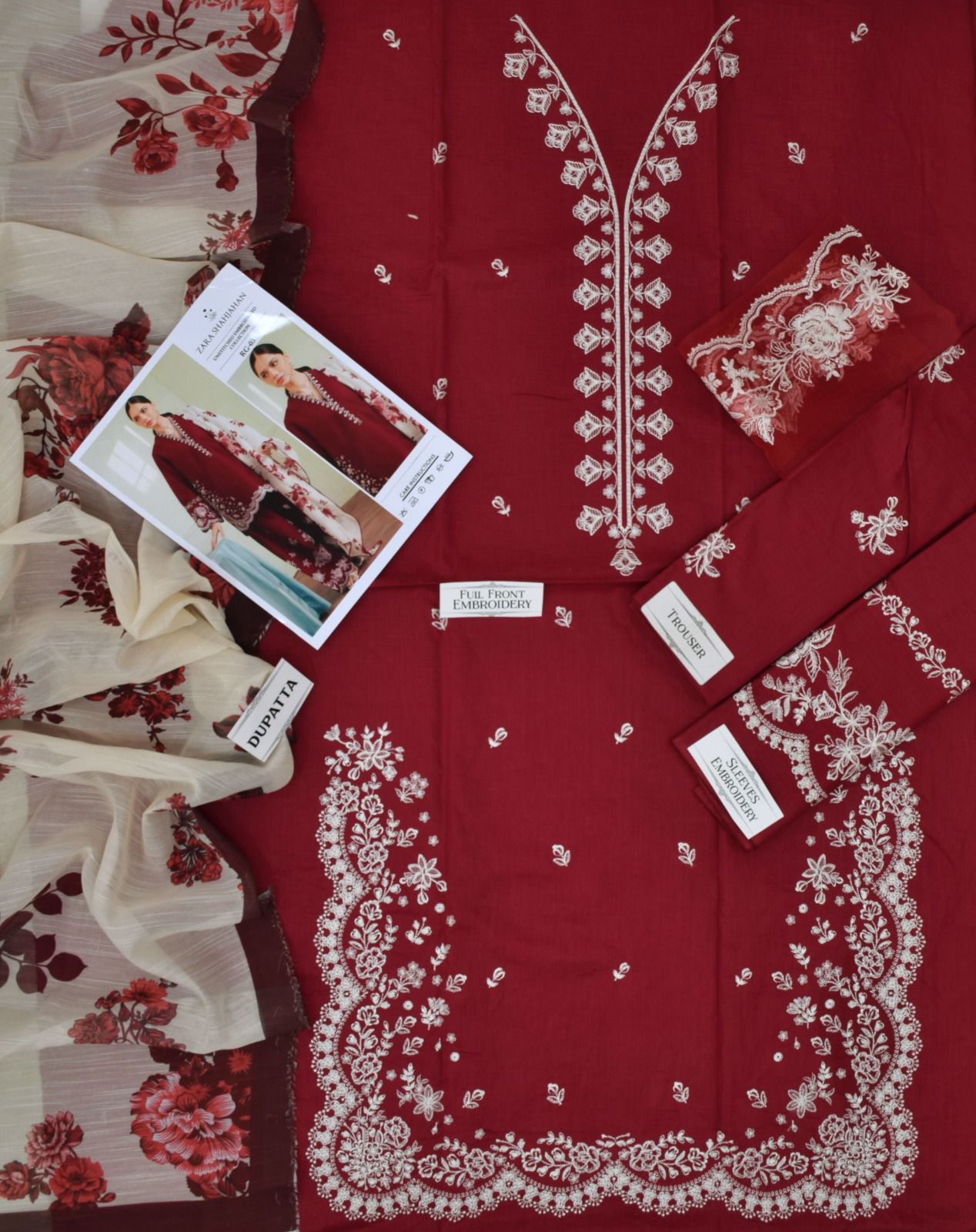 ZARA SHAHJAHAN 3-PIECE LAWN EMBROIDERED DRESS WITH PRINTED VOIL DUPATTA & TROUSER