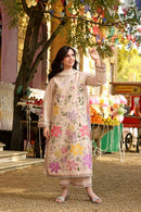 IZNIK-3PC DHANAK EMBROIDERED SHIRT WITH COTRAI DIGITAL PRINT SHAWL AND TROUSER