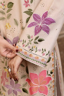IZNIK-3PC DHANAK EMBROIDERED SHIRT WITH COTRAI DIGITAL PRINT SHAWL AND TROUSER