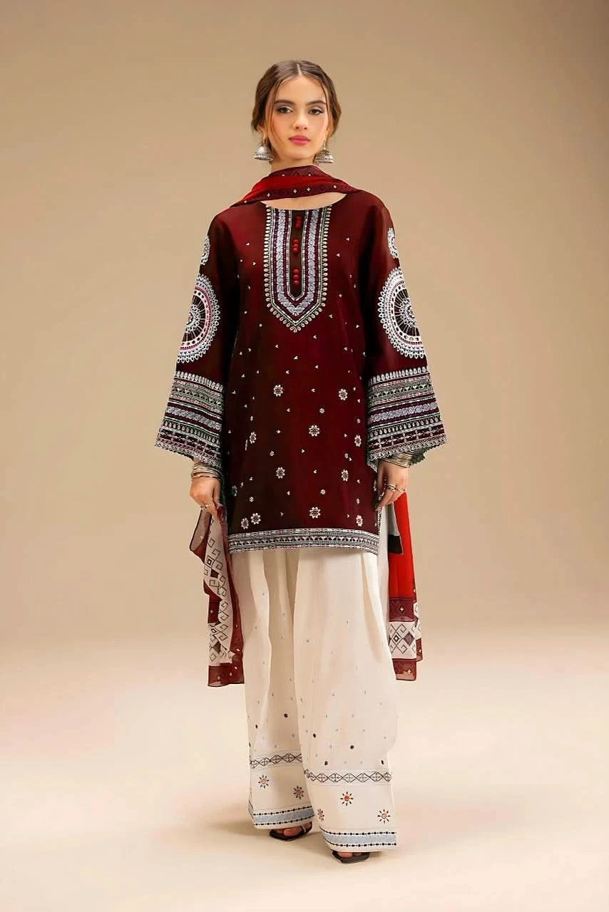 JAZMIN 3-PIECE LAWN EMBROIDERED DRESS WITH PRINTED VOIL DUPATTA & EMBROIDERED TROUSER