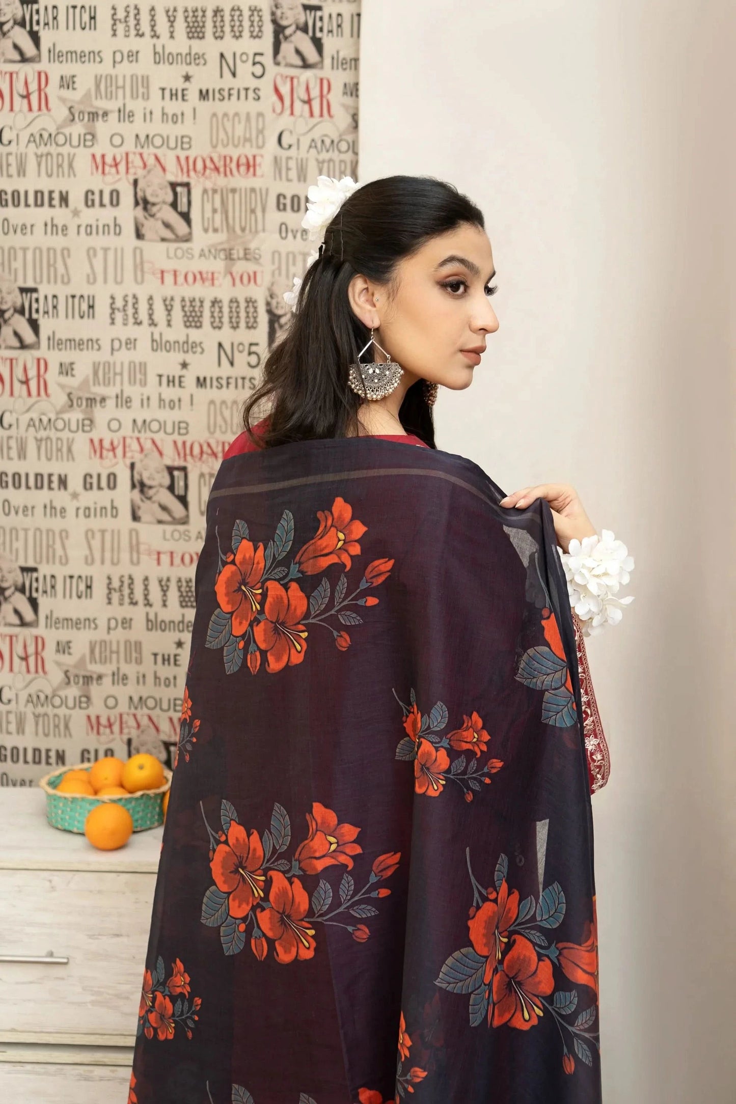 KHAADI 3-PIECE LAWN EMBROIDERED DRESS WITH PRINTED VOIL DUPATTA & EMBROIDERED TROUSER