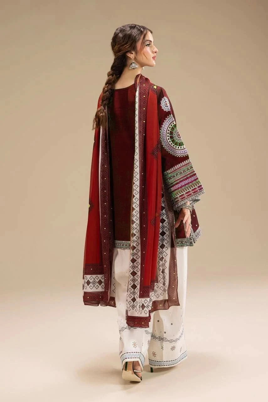 JAZMIN 3-PIECE LAWN EMBROIDERED DRESS WITH PRINTED VOIL DUPATTA & EMBROIDERED TROUSER