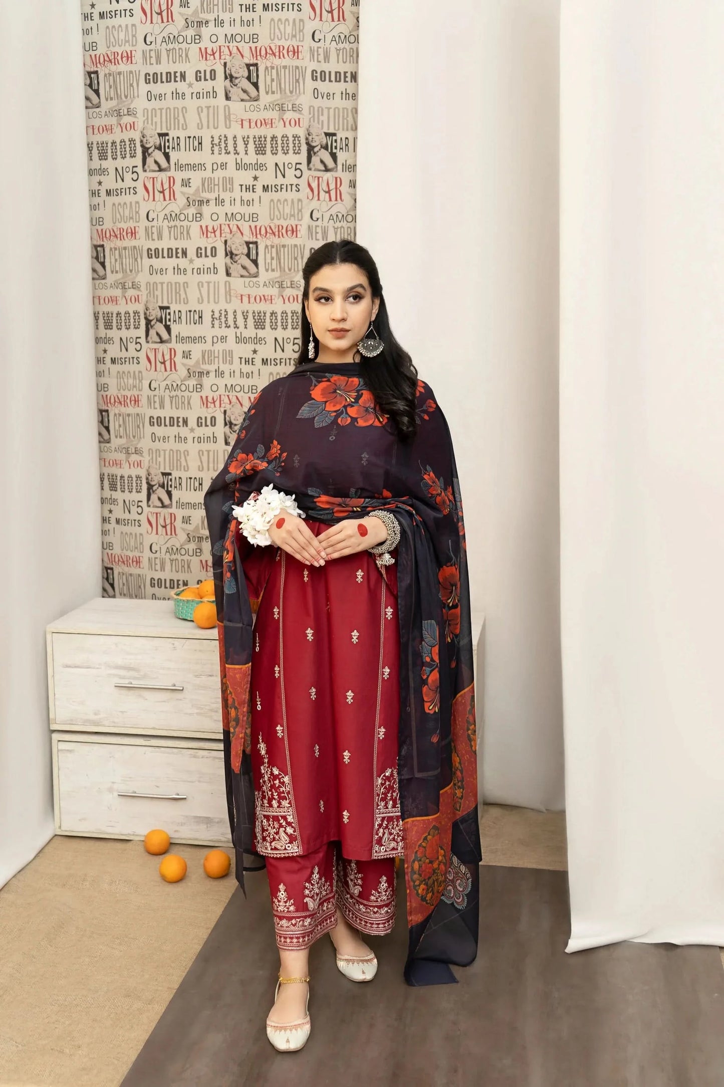 KHAADI 3-PIECE LAWN EMBROIDERED DRESS WITH PRINTED VOIL DUPATTA & EMBROIDERED TROUSER