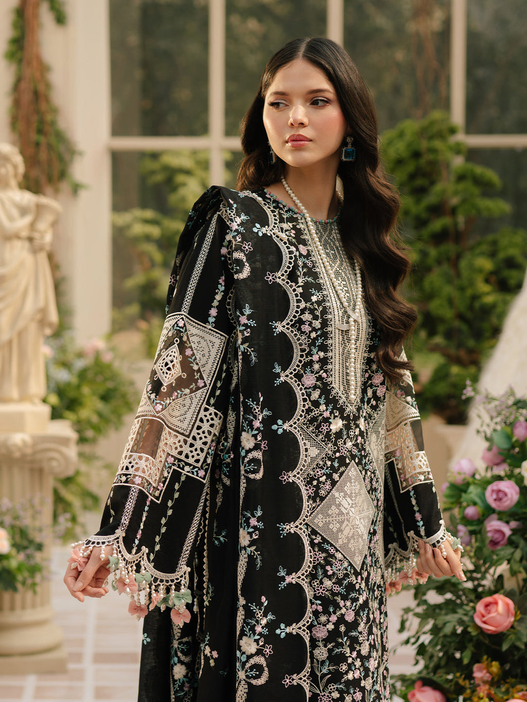BIN ILYAS 3-PIECE HEAVY EMBROIDERED LAWN DRESS WITH CHIFFON EMBROIDERED DUPATTA & TROUSER