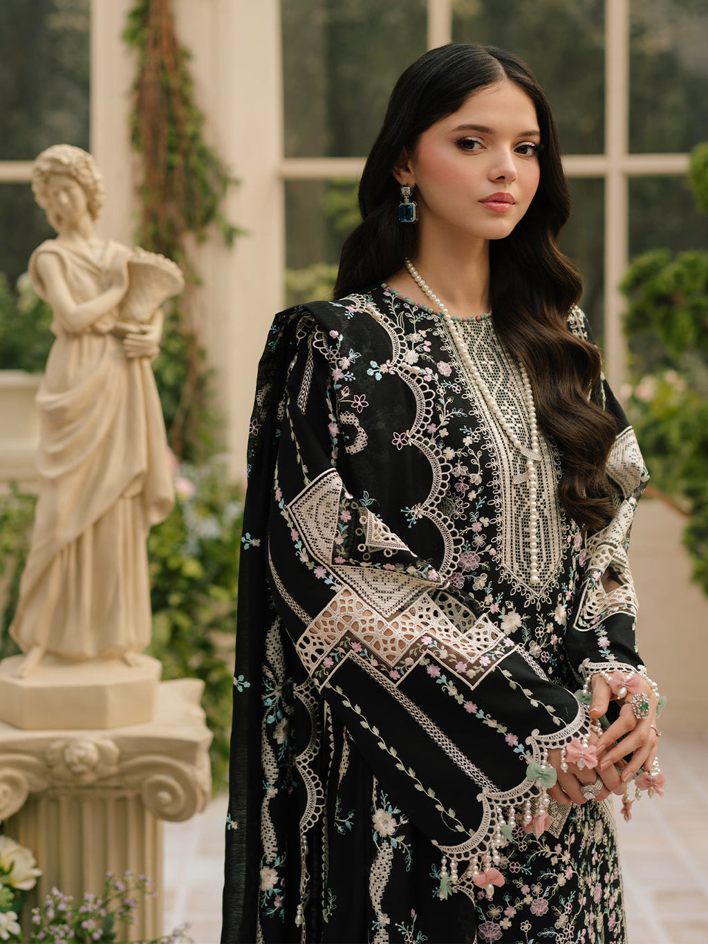 BIN ILYAS 3-PIECE HEAVY EMBROIDERED LAWN DRESS WITH CHIFFON EMBROIDERED DUPATTA & TROUSER