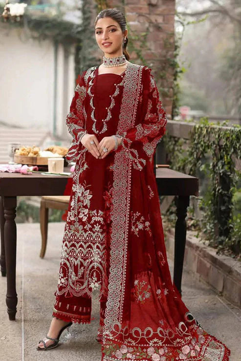 KAHF 3-PIECE LAWN EMBROIDERED SUIT WITH EMBROIDERED CUT WORK DUPATTA & TROUSER