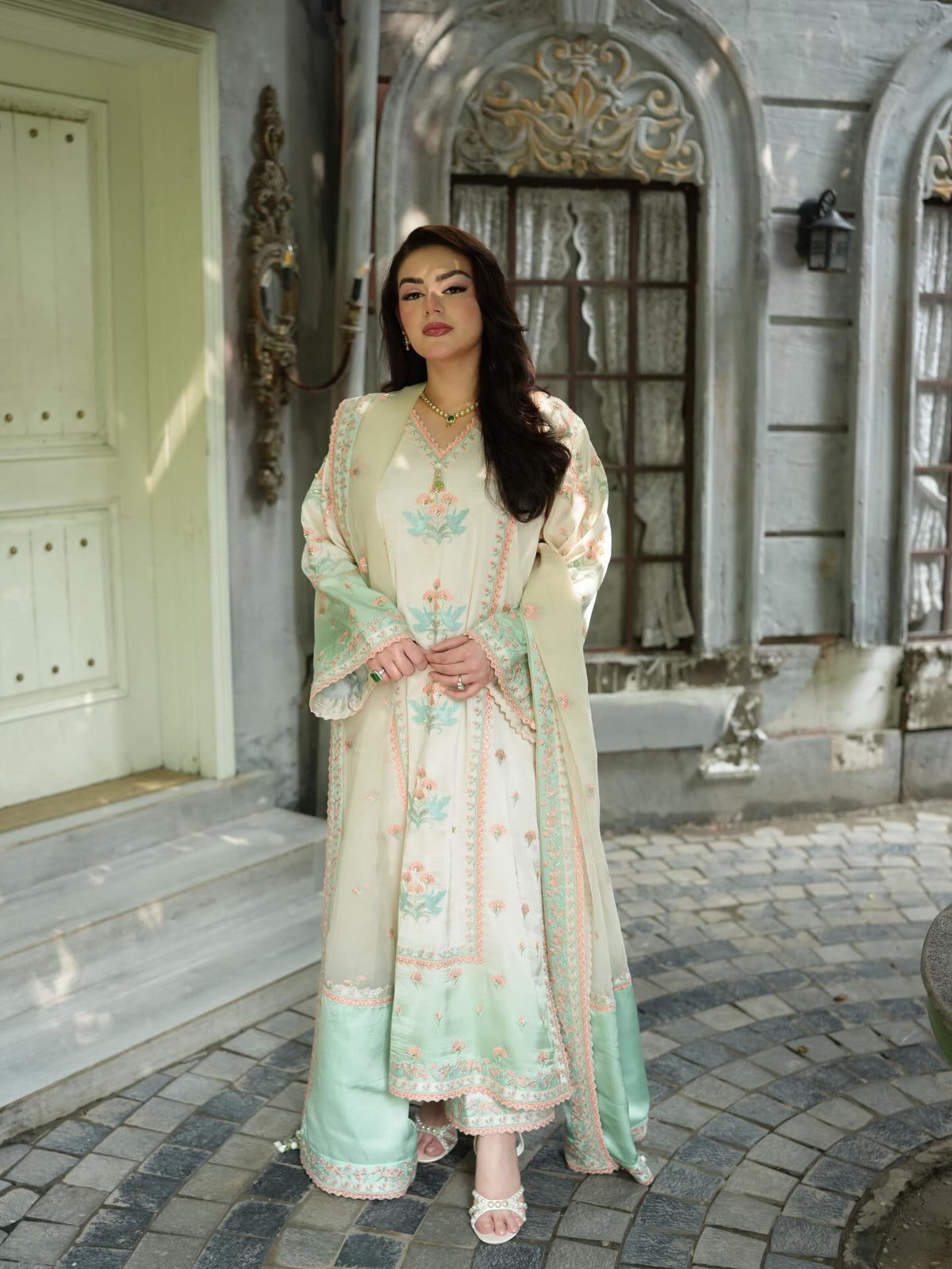 ANEELAS - 3PC SHAMOZ SILK FESTIVE EMBROIDERED ORGANZA DUPATTA - RG36
