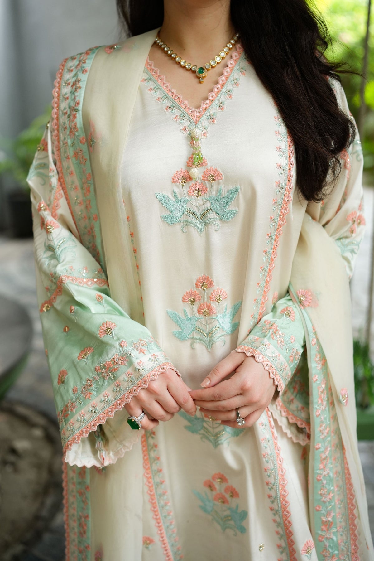 ANEELAS - 3PC SHAMOZ SILK FESTIVE EMBROIDERED ORGANZA DUPATTA - RG36