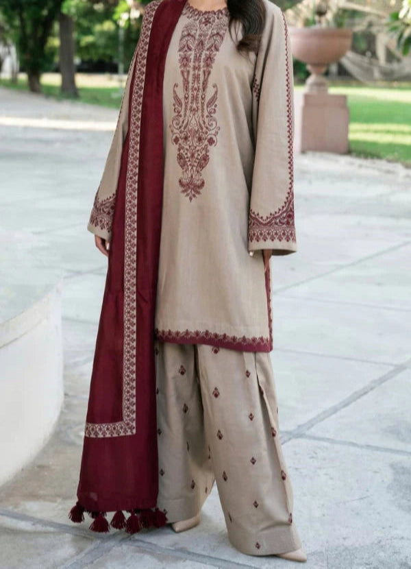BAROQUE 3-PIECE LAWN EMBROIDERED DRESS WITH EMBROIDERED DUPATTA & TROUSER