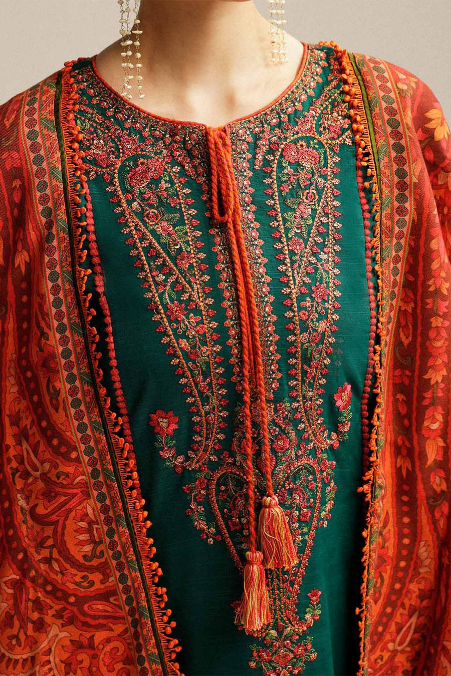 HUSSAIN REHAR 3-PIECE LAWN HEAVY EMBROIDERED DRESS WITH PRINTED VOIL DUPATTA & EMBROIDERED TROUSER