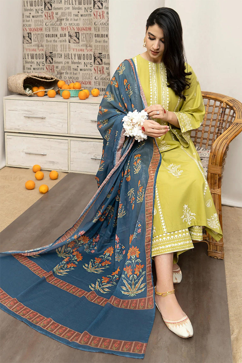URGE 3-PIECE LAWN EMBROIDERED DRESS WITH PRINTED VOIL DUPATTA & EMBROIDERED TROUSER