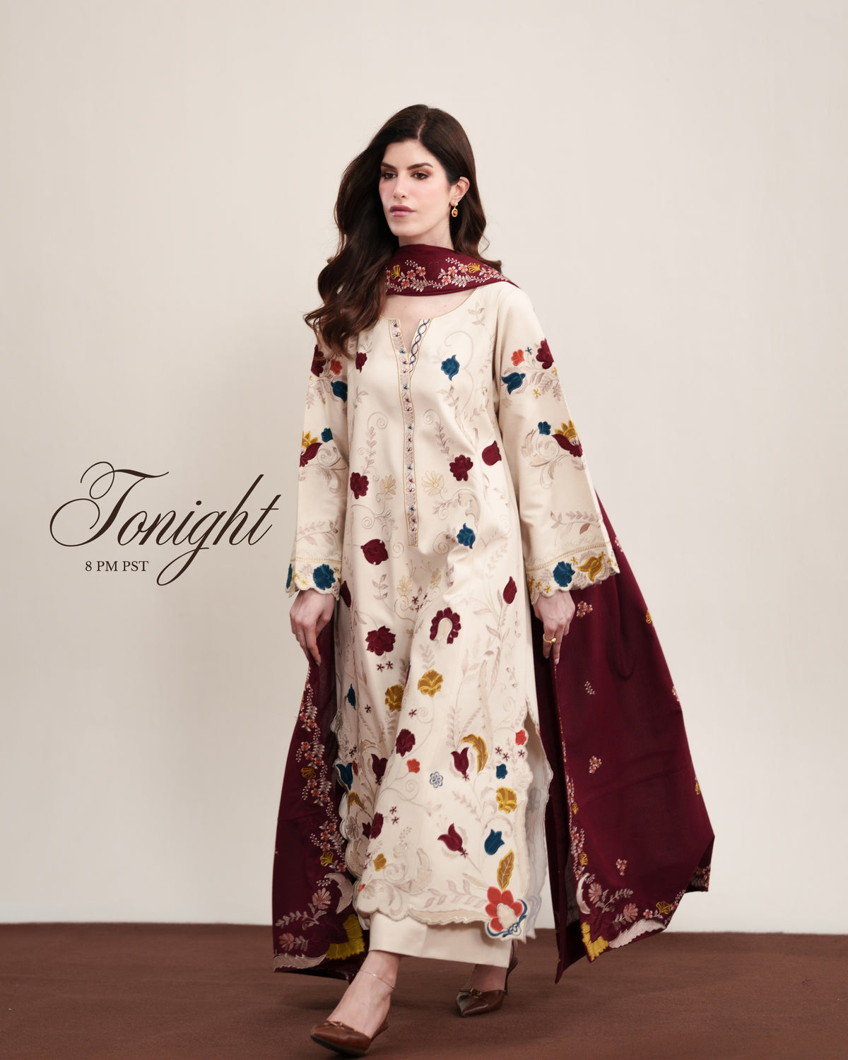 ZAIB PREMIUM WINTER EMBROIDERED 3 PC SUIT WITH EMBROIDERED SHAWL