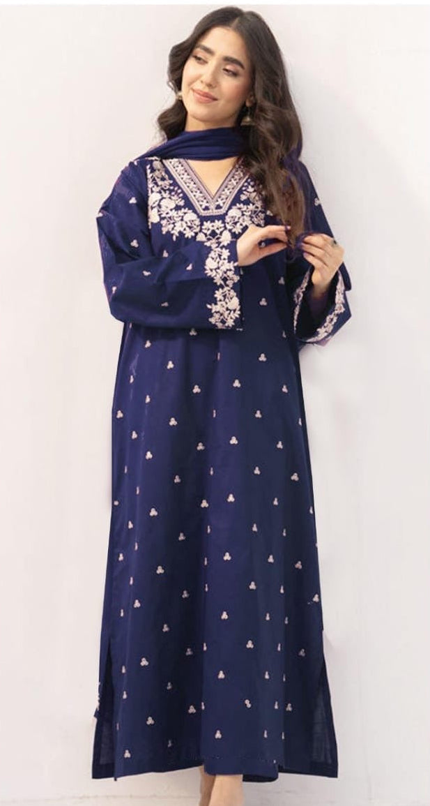PEZWAAN 2-PIECE LAWN EMBROIDERED SHIRT WITH ELEGANT TROUSER
