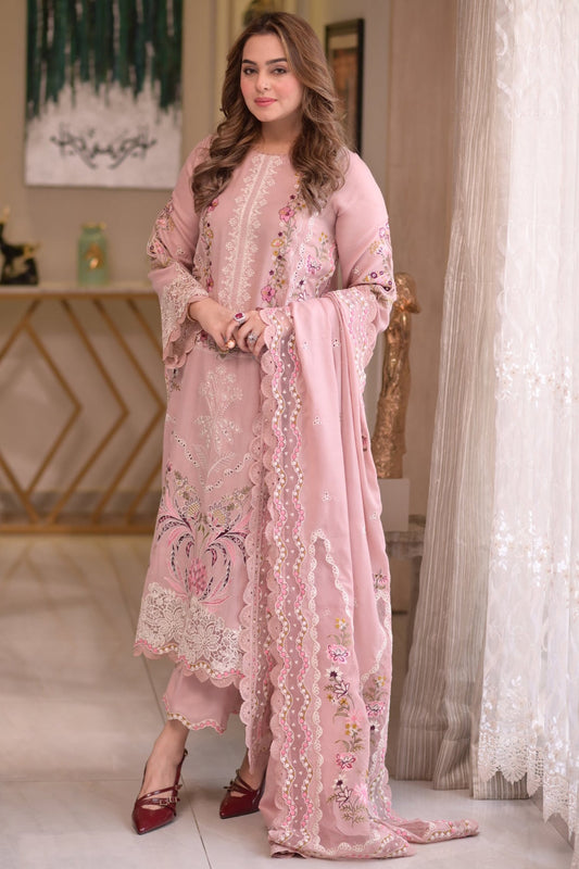 ANEELAS 3-PIECE LAWN CHIKAN EMBROIDERED DRESS WITH EMBROIDERED DUPATTA & TROUSER