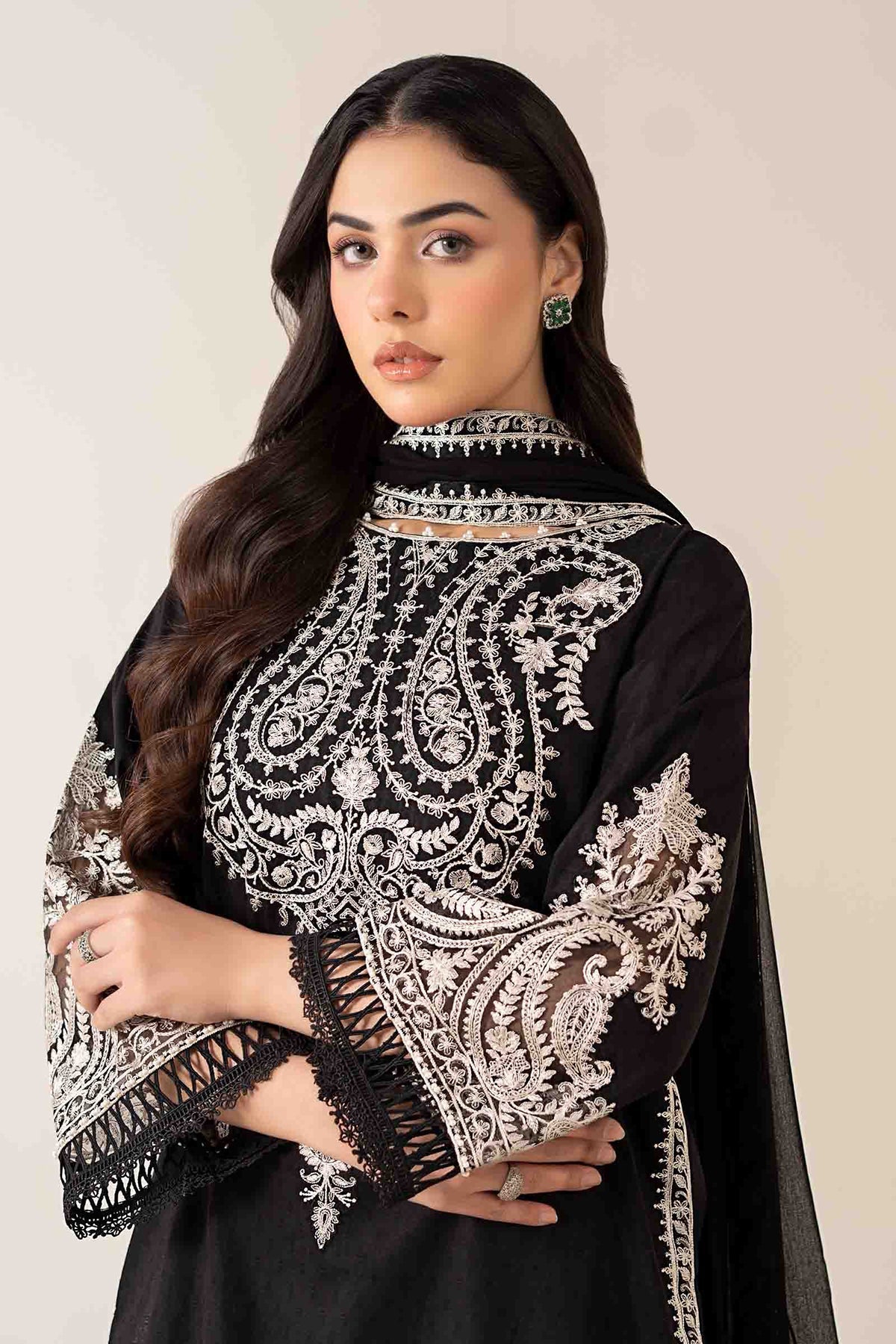 MARIA B 2-PIECE LAWN EMBROIDERED SHIRT WITH ELEGANT TROUSER