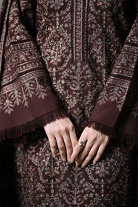ZAIB-3PC KARANDI EMBROIDERED SHIRT WITH KARANDI EMBROIDERED SHAWL AND TROUSER