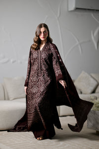 ZAIB-3PC KARANDI EMBROIDERED SHIRT WITH KARANDI EMBROIDERED SHAWL AND TROUSER