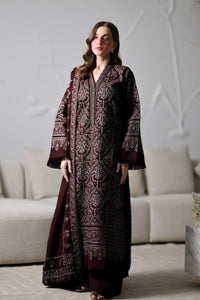 ZAIB-3PC KARANDI EMBROIDERED SHIRT WITH KARANDI EMBROIDERED SHAWL AND TROUSER