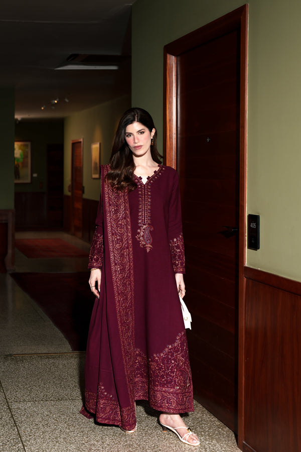 BATIK-3PC DHANAK EMBROIDERED SHIRT WITH DHANAK EMBROIDERED DUPATTA AND TROUSER