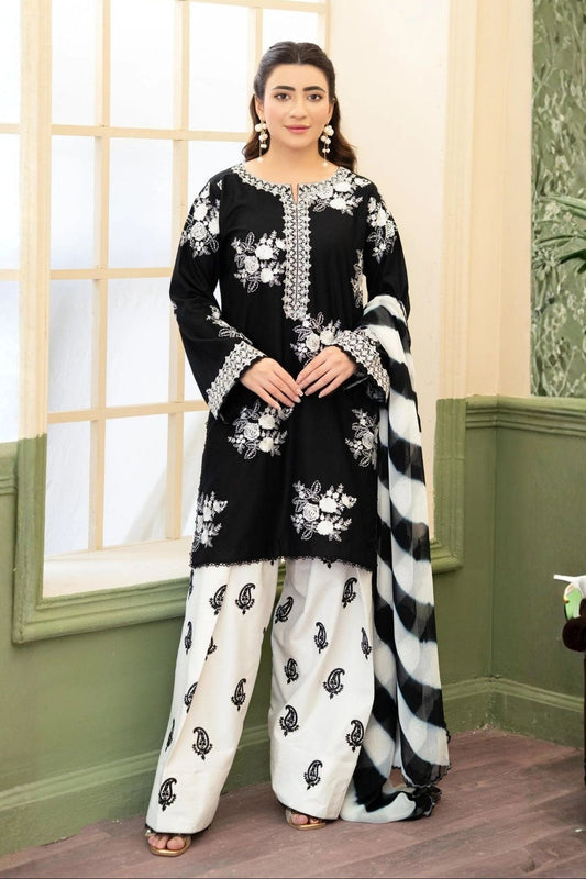 ZARA SHAHJAHAN-3PC LAWN EMBROIDERED SHIRT WITH MONARK PRINTED DUPATTA AND EMB TROUSER