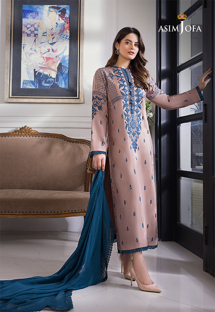 ASIM JOFA 3-PIECE LAWN EMBROIDERED DRESS WITH BAMBER CHIFFON EMBROIDERED DUPATTA & TROUSER