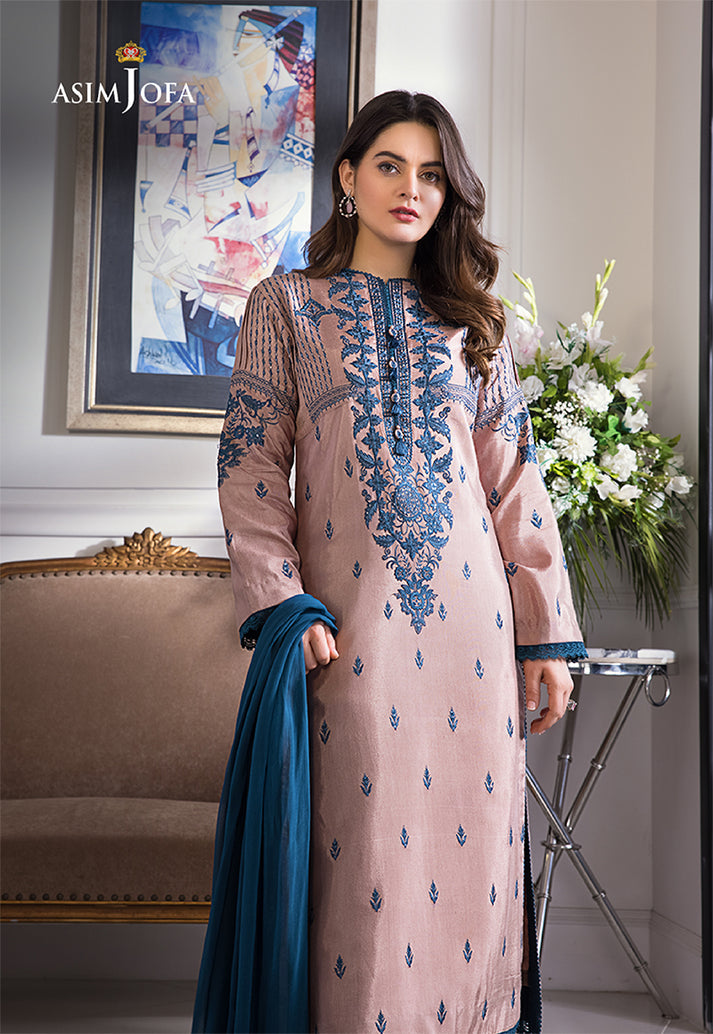 ASIM JOFA 3-PIECE LAWN EMBROIDERED DRESS WITH BAMBER CHIFFON EMBROIDERED DUPATTA & TROUSER