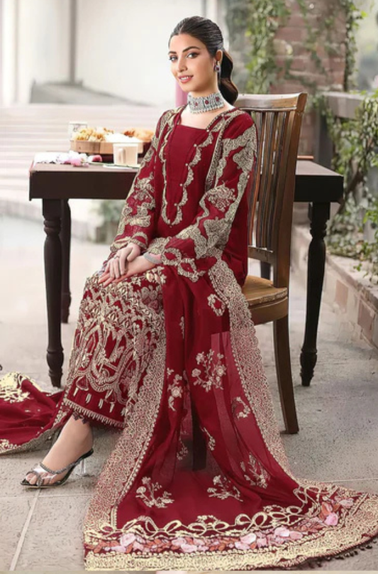 KAHF 3-PIECE LAWN EMBROIDERED SUIT WITH EMBROIDERED CUT WORK DUPATTA & TROUSER