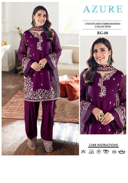 AZURE 3-PIECE LAWN EMBROIDERED DRESS WITH EMBROIDERED DUPATTA & TROUSER