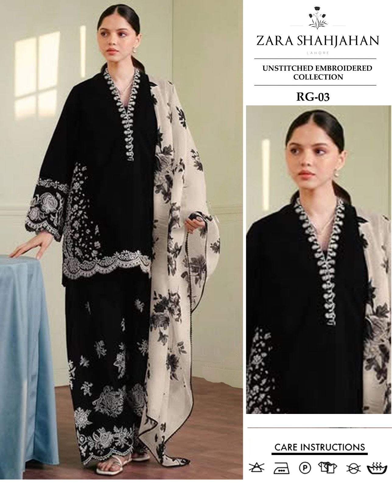 ZARA SHAHJAHAN 3-PIECE LAWN EMBROIDERED DRESS WITH PRINTED VOIL DUPATTA & TROUSER