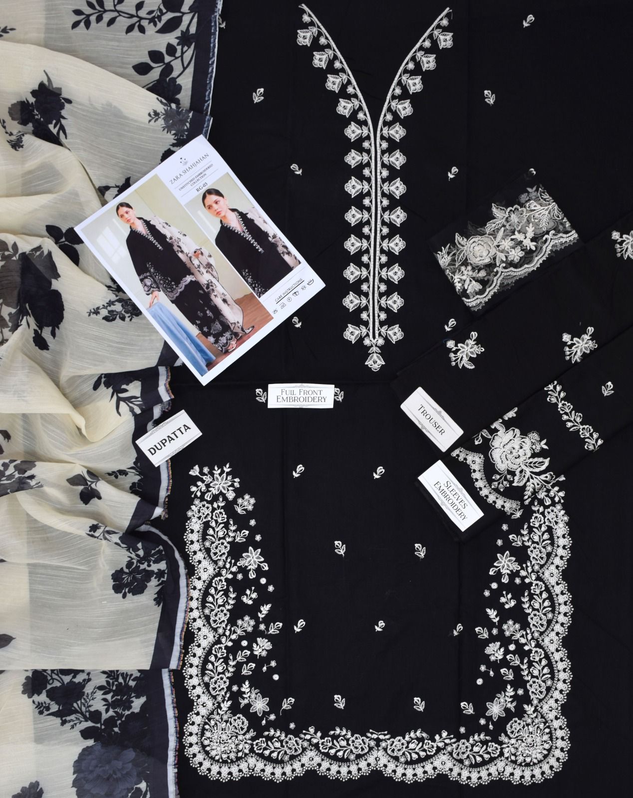ZARA SHAHJAHAN 3-PIECE LAWN EMBROIDERED DRESS WITH PRINTED VOIL DUPATTA & TROUSER