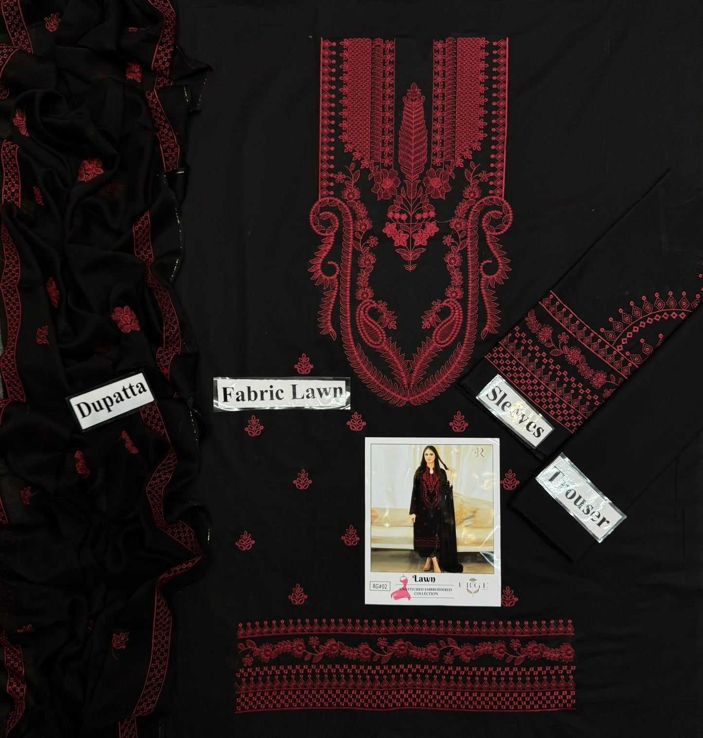 URGE 3-PIECE LAWN EMBROIDERED DRESS WITH EMBROIDERED DUPATTA & TROUSER