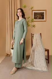 Nakoosh-3PC DHANAK EMBROIDERED SHIRT WITH EMBROIDERED DUPATTA AND TROUSER