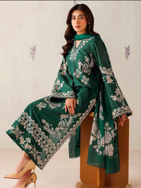 BAROQUE-3PC DHANAK EMBROIDERED SHIRT WITH COTRAI PRINTED DUPATTA AND TROUSER
