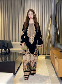 ETHNIC-2PC SILK EMBROIDERED SHIRT WITH  PRINTED SILK TROUSER (BLACK)