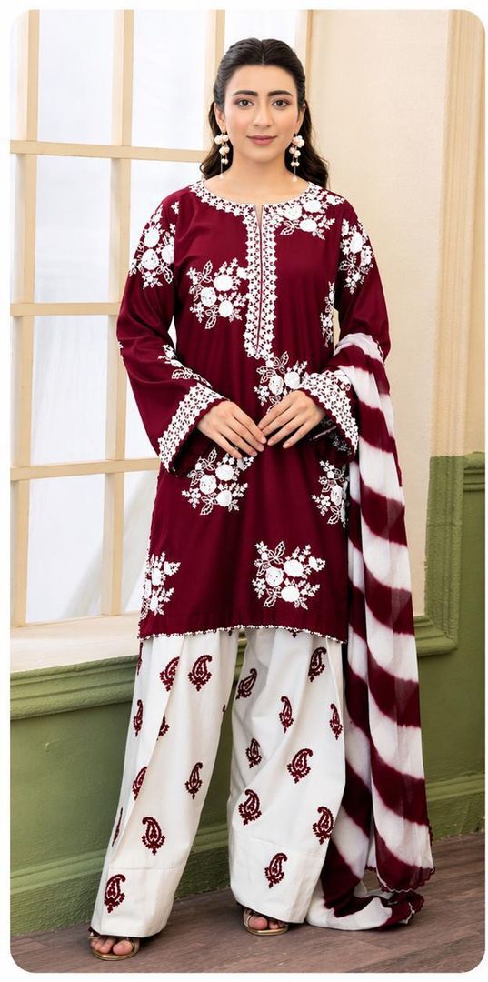 ZARA SHAHJAHAN-3PC LAWN EMBROIDERED SHIRT WITH MONARK PRINTED DUPATTA AND EMB TROUSER