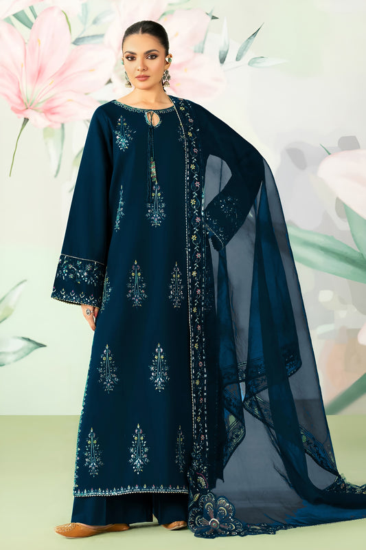 ETHNC-3PC LAWN SEQUIN EMBROIDERED SHIRT WITH ORGANZA EMBROIDERED DUPATTA AND TROUSER